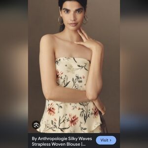 By Anthropologie Silky Waves Strapless Woven Blouse